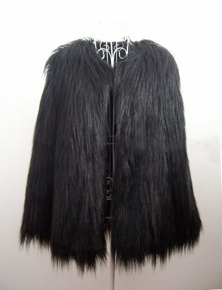 Trendy Black Faux Fur Long Hair Winter Coat Jacket  