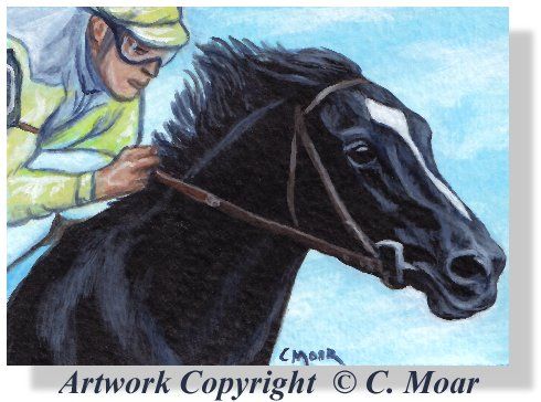 Race Horse Sunday Silence Jockey ACEO Original Art SFA  