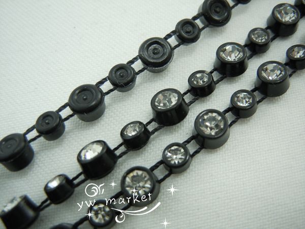 4mm&2mm Rhinestone Banding 1 Row Black Setting 10 yard  