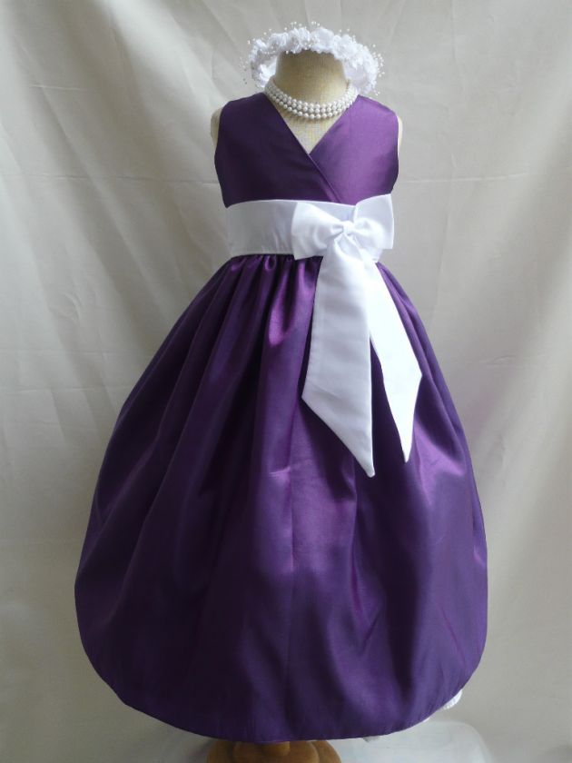NEW PURPLE WHITE PAGEANT PARTY FLOWER GIRL DRESS 1   14  