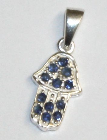 Sterling Silver 925 LUCKY HAMSA Blue Crystal Pendant  