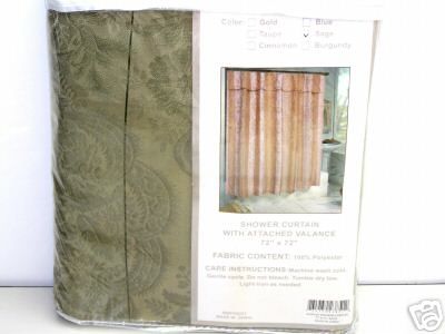 VICTORIA CLASSICS SAGE FABRIC SHOWER CURTAIN W/ VALANCE  