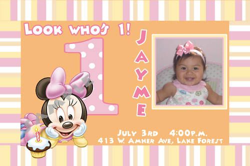 Minnie Mouse 1st Birthday Invitations+FREE THANK U CARD  
