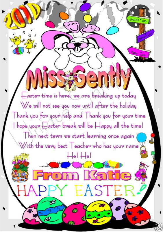 TEACHER HAPPY EASTER THANK YOU CARD / GIFT Laminated  