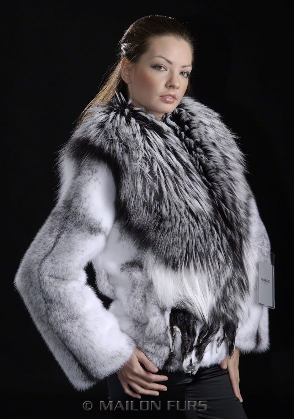 Black Cross Mink Fur jacket with gorgeous natural Fox collar   ALL 