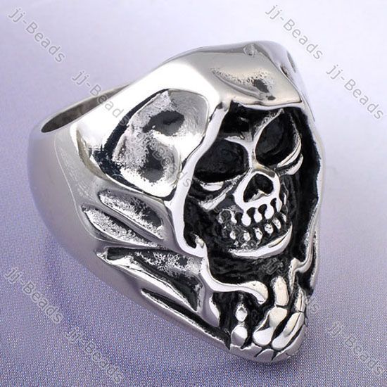 1pc Mens Punk Gothic Stainless Steel Black Ghost Skull Ring Sz11 Retro 