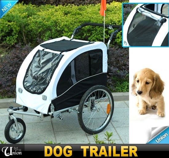 New Double Space Pet Dog Bike Bicycle Trailer Stroller Black White 