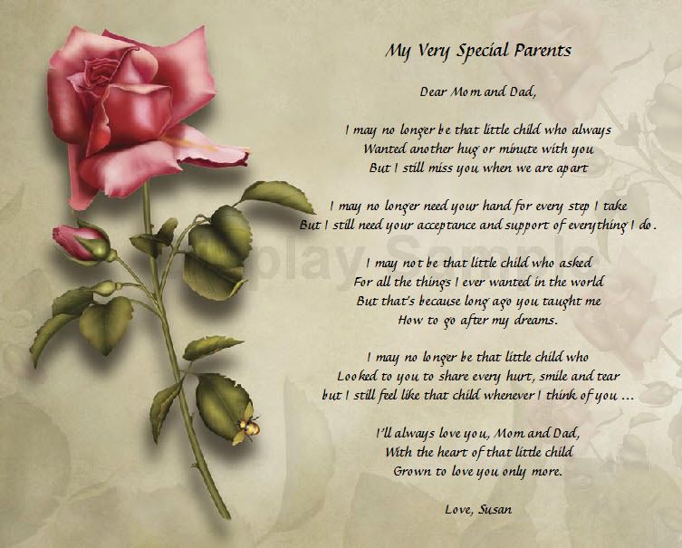   Parents Personalized Poem For Mom and Dad Mother Father Gift  