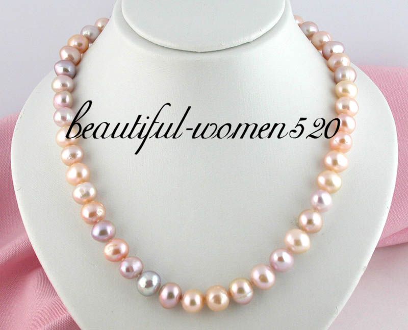 Flossy 19 13mm pink purple freshwater pearl necklace 925silver