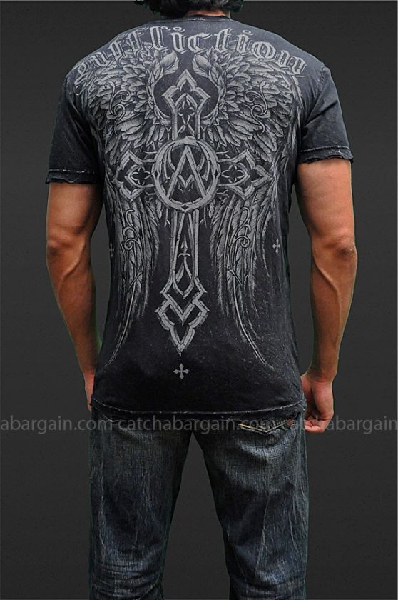 Affliction Tee T Shirt Ornate Cross Wings Reversible T Shirt M L XL 