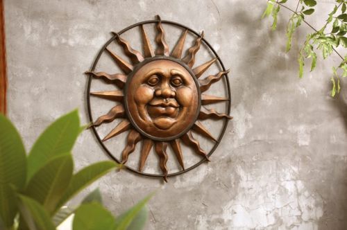 Jolly Sun Face Outdoor Wall Mount Plaque Aluminum  