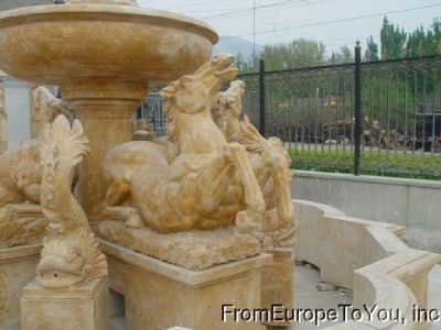 HAND CARVED SOLID MARBLE HENAN YELLOW HORSE FOUNTAIN  
