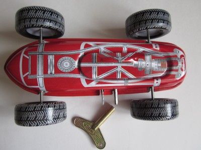 WIND UP Racer Race Car Removable Key Tin Plate Litho vtg style repro 