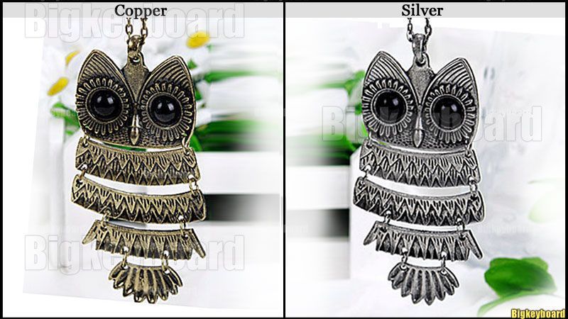 New Retro Vintage Bronze Silver Big Eye Owl Pendant Necklace  