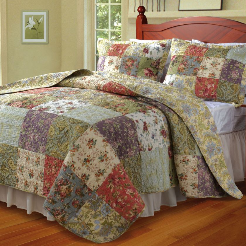 Blooming Prairie King size Cotton Quilt Set with 2 king Shams Riot of 