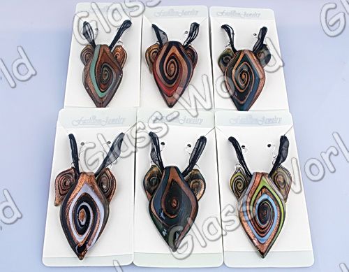 6sets Leaf Lampwork Glass Pendant Necklaces+Earrings  