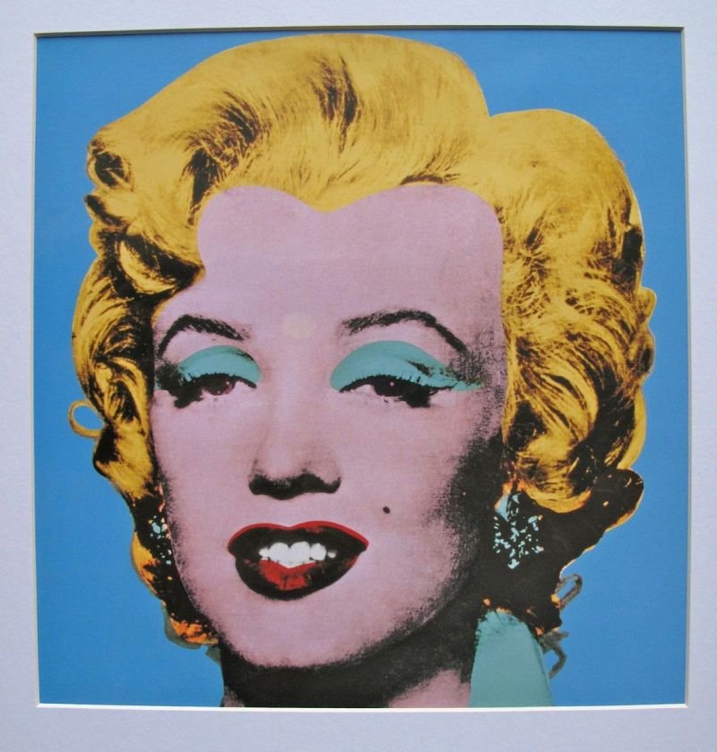 ANDY WARHOL MARILYN MONROE Matted Art Lithograph with Blue Background