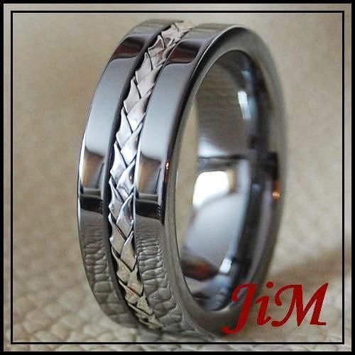 7MM TUNGSTEN WEDDING BAND RINGS SILVER INLAY SIZE 12  