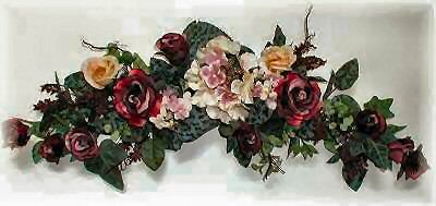 BURGUNDY PLUM CREAM Hydrangea ROSES Silk Flowers SWAG  